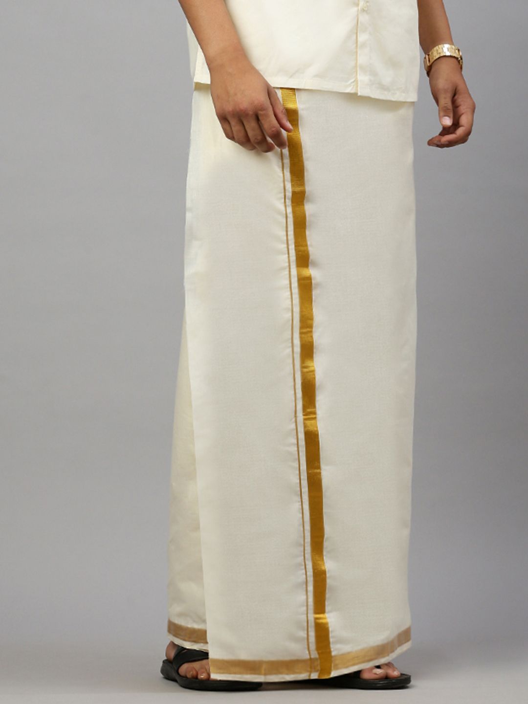 Ramraj Pack of 2 Men Cotton Double Dhotis with Jari Border