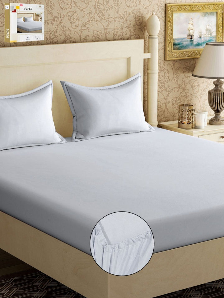 KLOTTHE Grey Solid 300 TC Cotton Blend Dilengkapi Cadar Double King dengan 2 Sarung Bantal