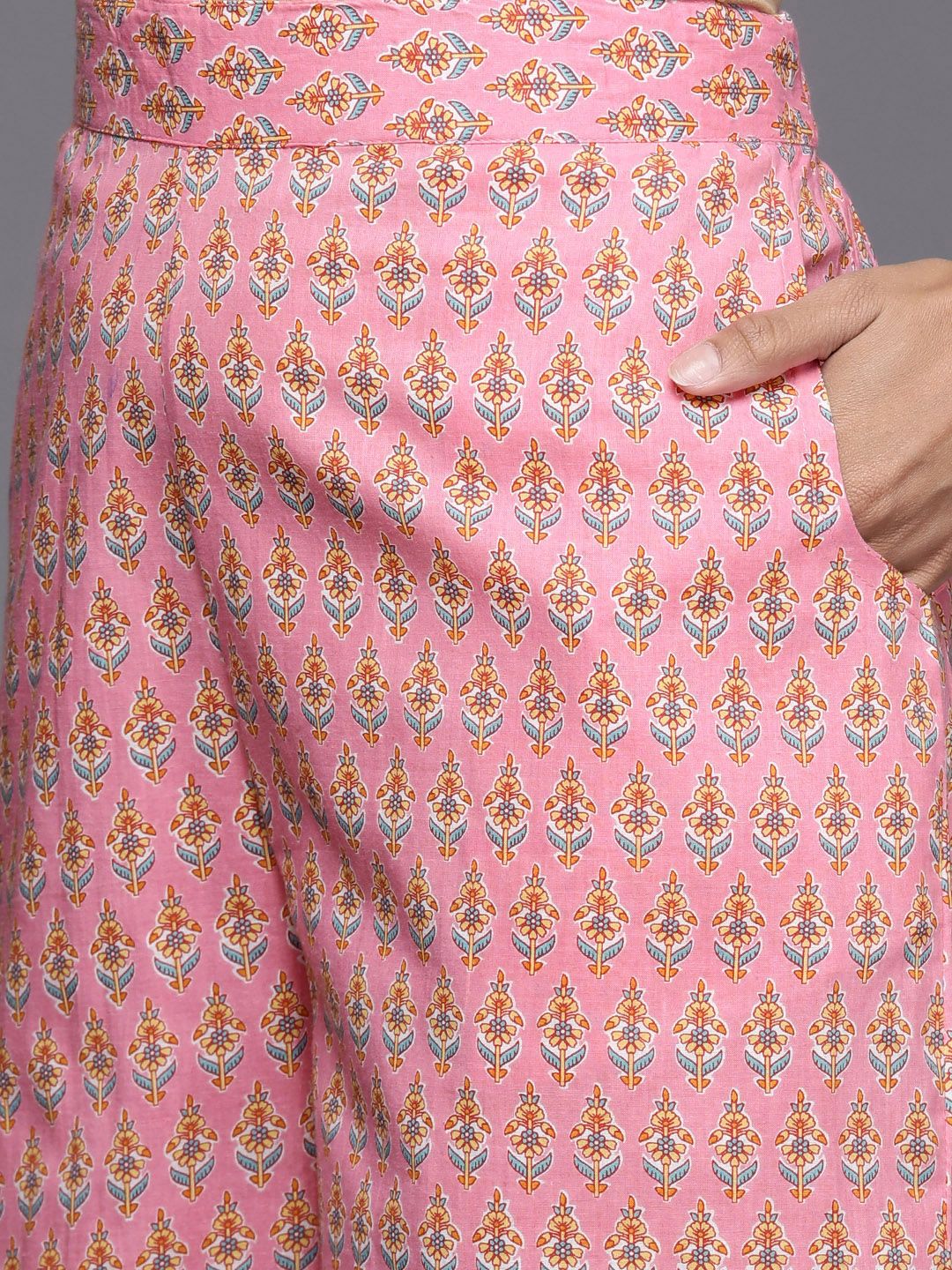 Libas Women Floral Printed Gotta Patti Pure Cotton Kurta with Palazzos & With Dupatta