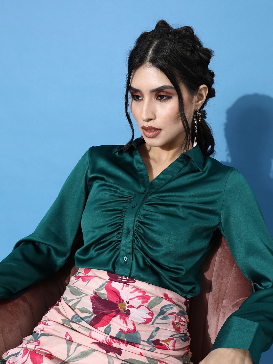STREET 9 Women Gorgeous Green Solid Satin Shirt
