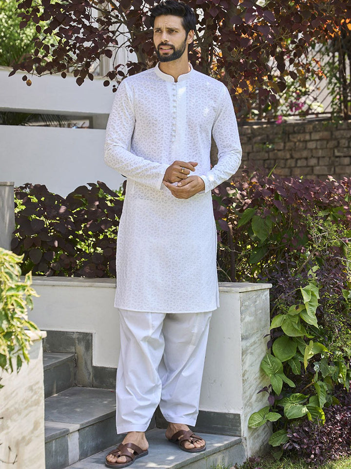 See Designs Embroidered Mandarin Collar Regular Pure Cotton Kurta with Salwar