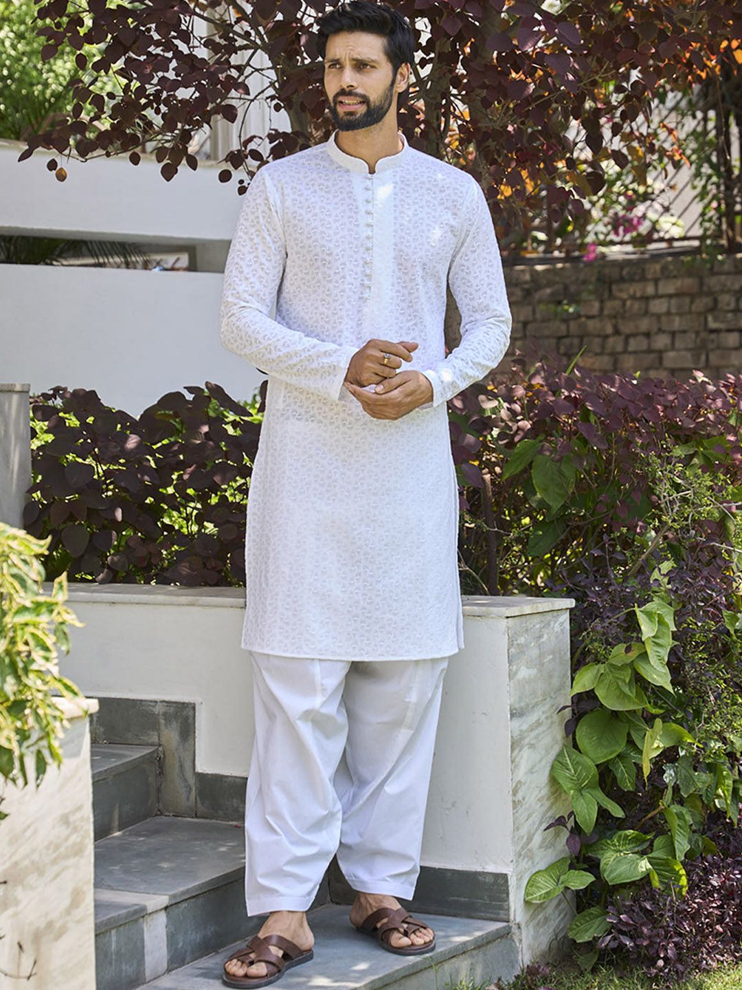 See Designs Embroidered Mandarin Collar Regular Pure Cotton Kurta with Salwar