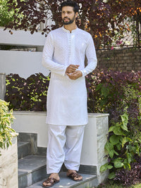 See Designs Embroidered Mandarin Collar Regular Pure Cotton Kurta with Salwar