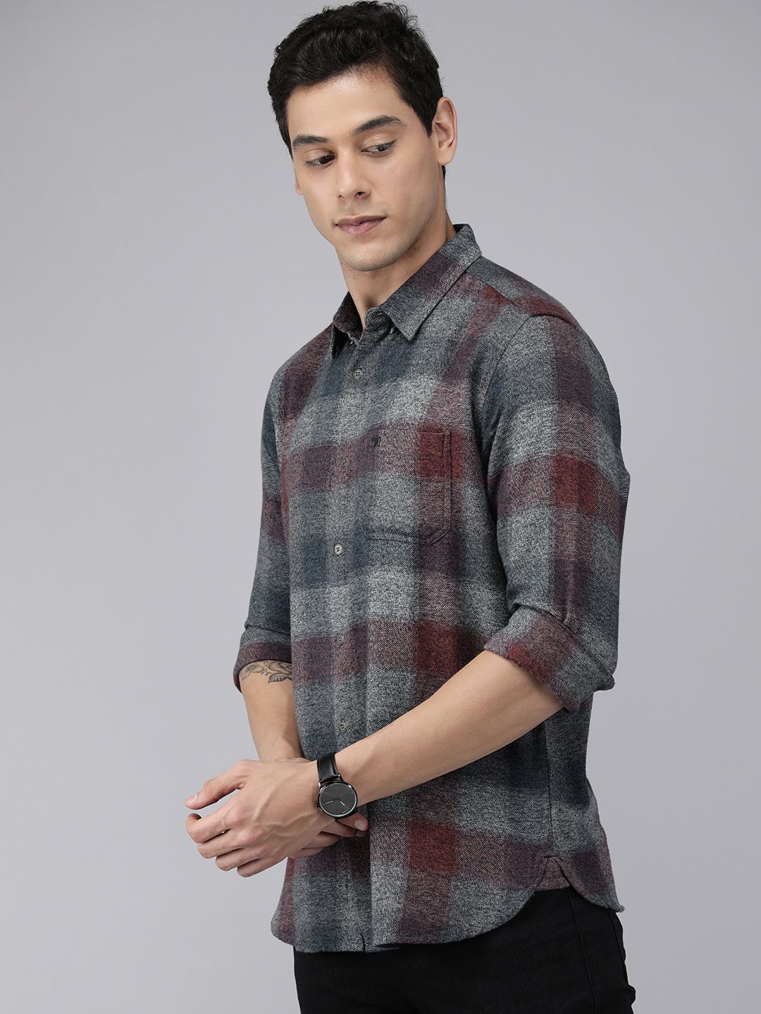THE BEAR HOUSE Men Blue Pure Cotton Slim Fit Checked Casual Shirt