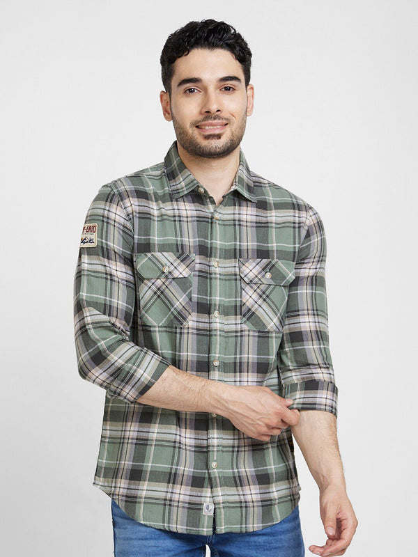 SPYKAR Classic Checked Opaque  Spread Collar Opaque Cotton Casual Shirt