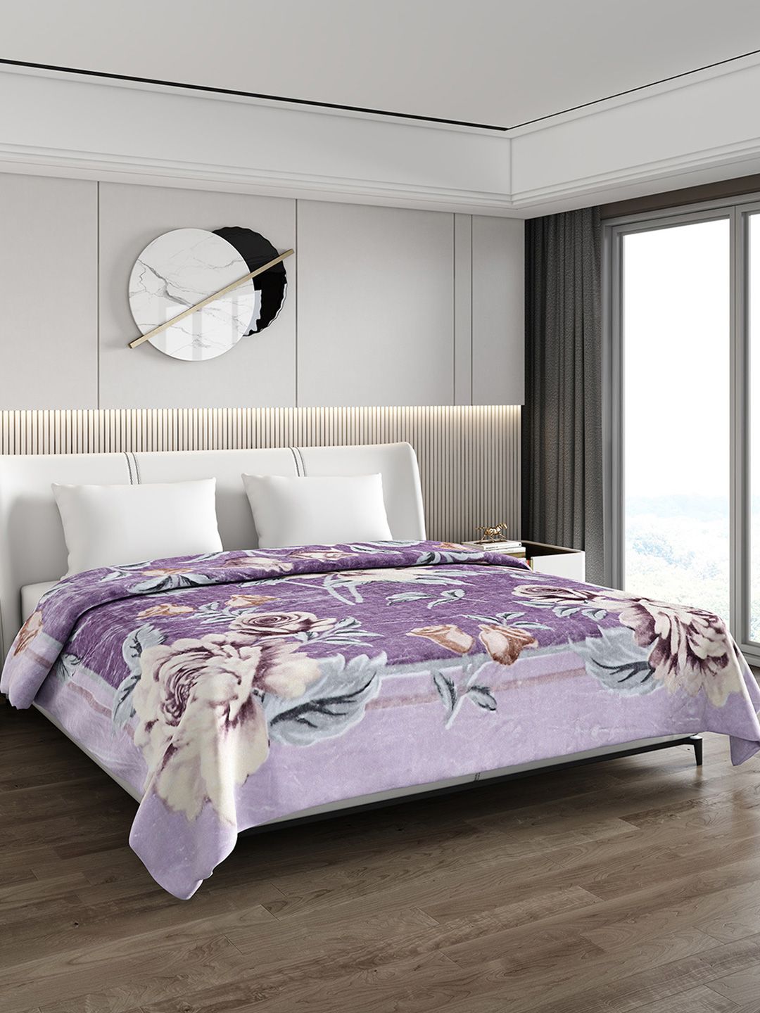Monte Carlo Purple & Brown Floral Heavy Winter 600 GSM Double Bed Blanket