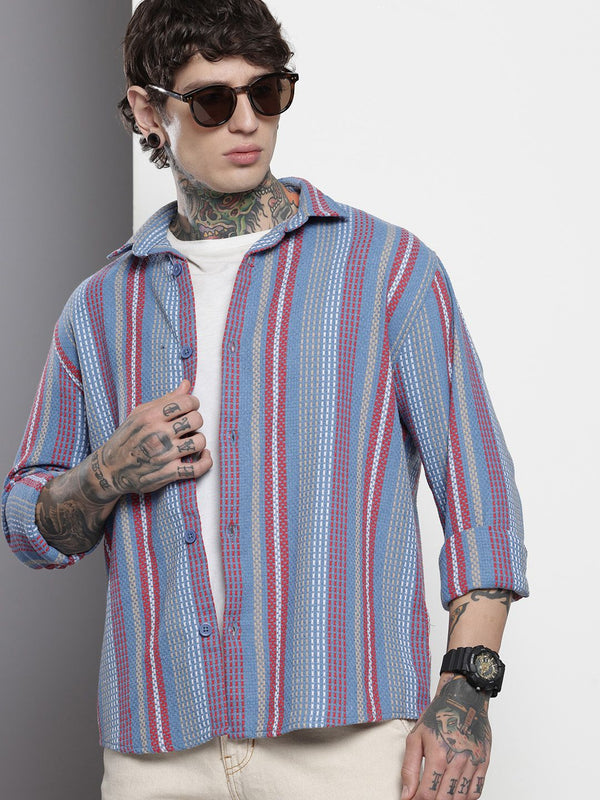The Indian Garage Co Relaxed Fit Self Striped Pure Cotton Casual Shirt