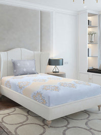 Monte Carlo Grey & Blue Ethnic Motifs Cotton 144 TC Single Bedsheet Set-2.29 m x 1.52 m
