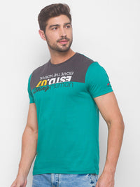 Being Human Men Green & Grey Typography Printed T-shirt