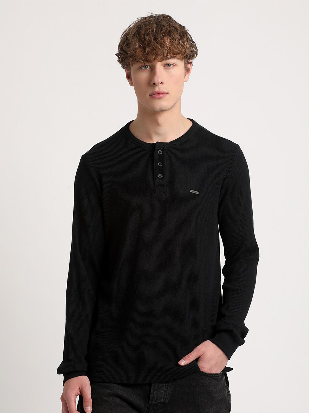 THE BEAR HOUSE Henley Neck Pure Cotton Slim Fit T-shirt