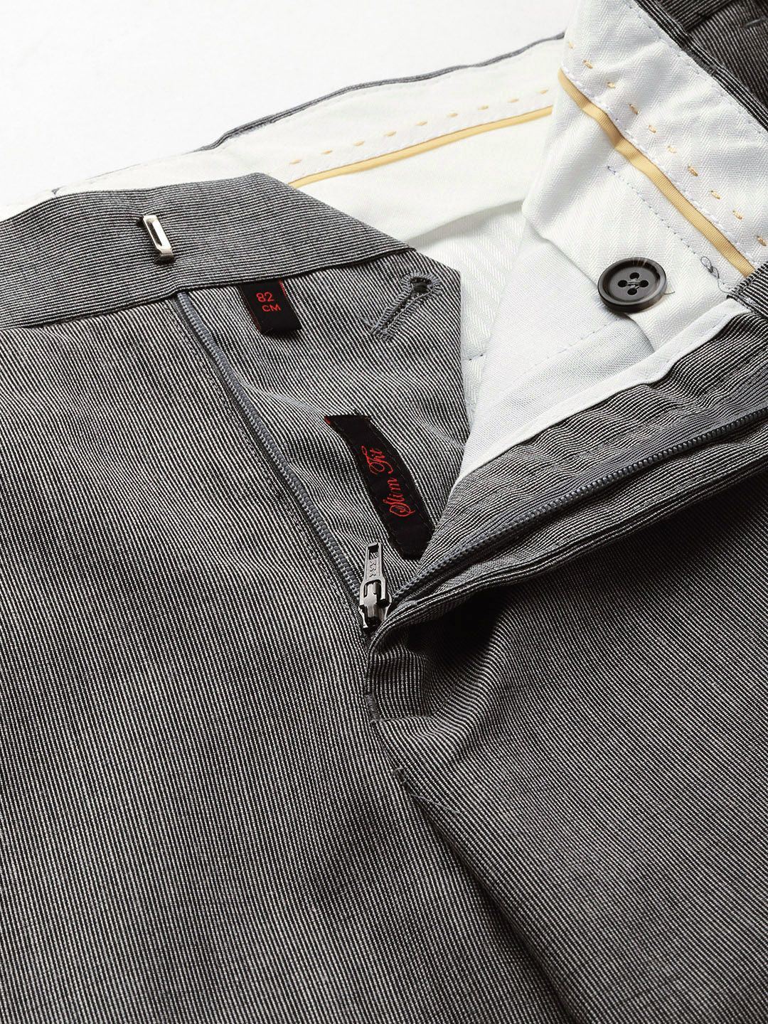 Raymond Men Grey Striped Slim Fit Formal Trousers