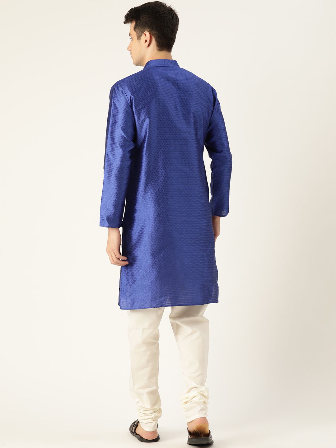 SOJANYA Men Blue Ethnic Woven Design Straight Angrakha Kurta