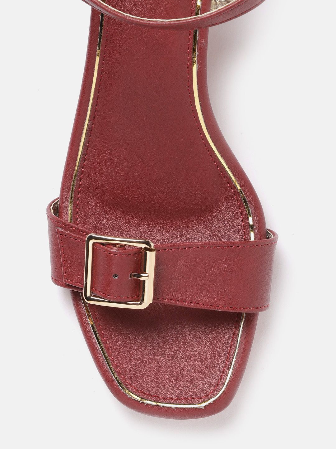 DressBerry Women Maroon Solid Block Heels with Buckle Detail
