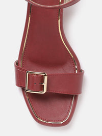 DressBerry Women Maroon Solid Block Heels with Buckle Detail
