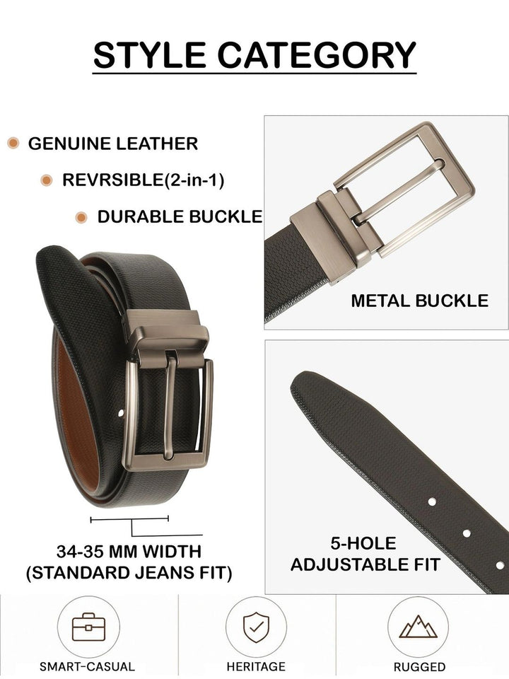 Teakwood Leathers Men Textured Leather Reversible Belt