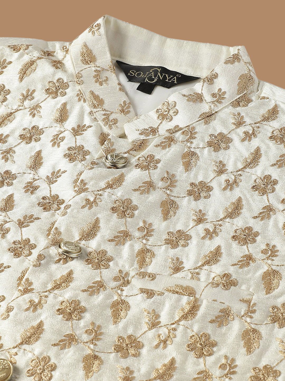 SOJANYA Ethnic Embroidered Sequinned Pure Cotton Kurta & Churidar With Nehru Jacket