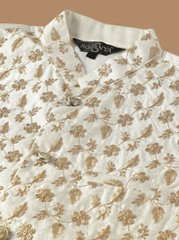 SOJANYA Ethnic Embroidered Sequinned Pure Cotton Kurta & Churidar With Nehru Jacket