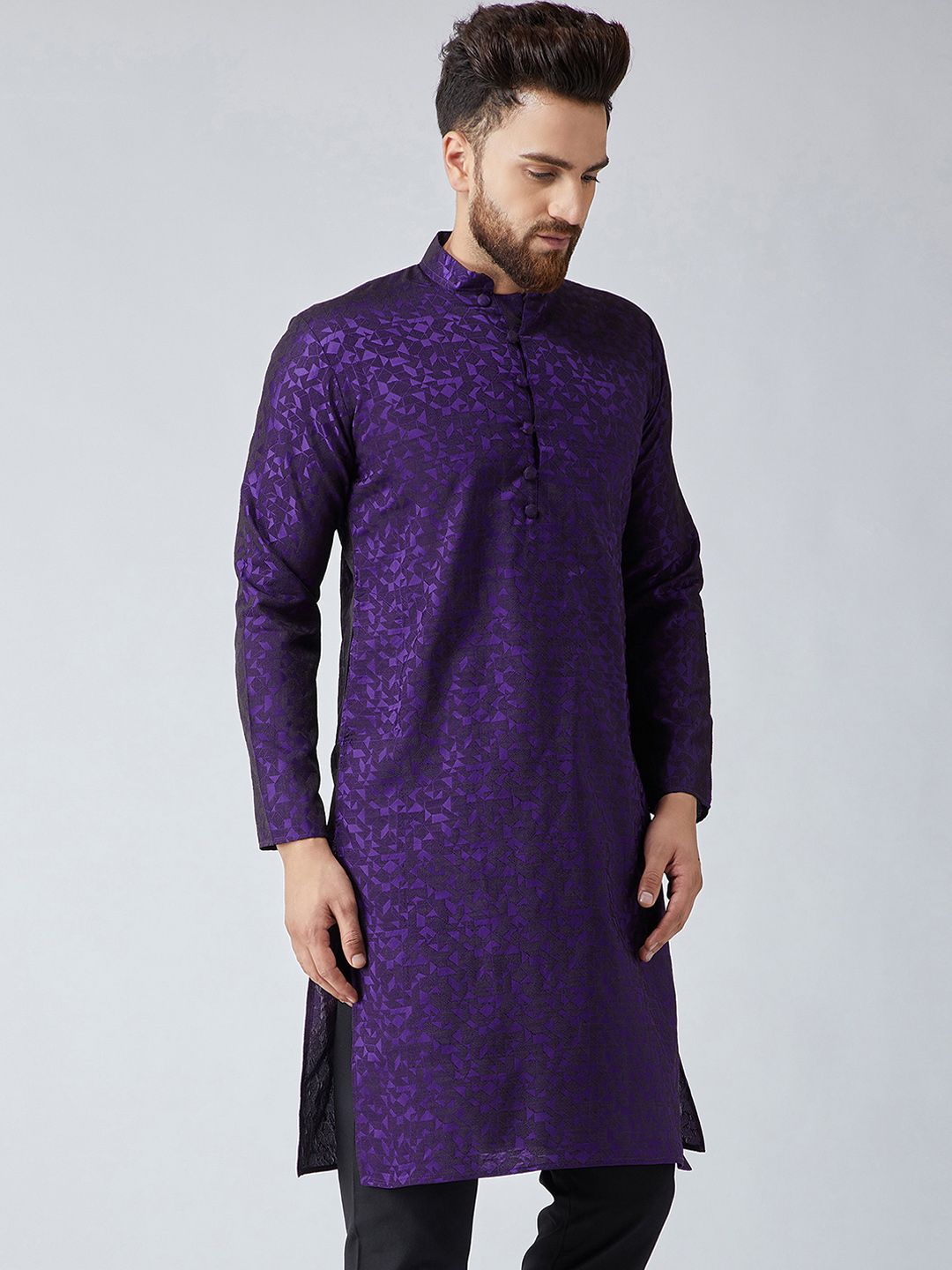 SOJANYA Men Purple Woven Design Straight Kurta
