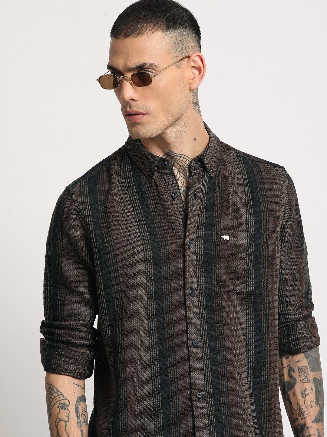 THE BEAR HOUSE  Striped Slim Fit Button-Down Collar Casual Shirt