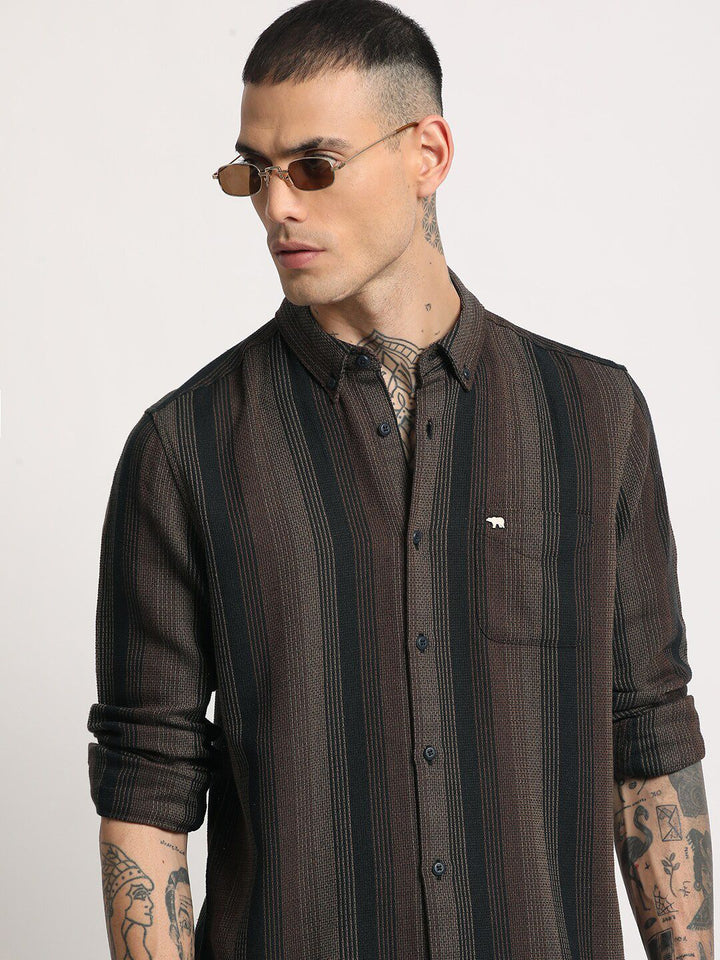 THE BEAR HOUSE  Striped Slim Fit Button-Down Collar Casual Shirt