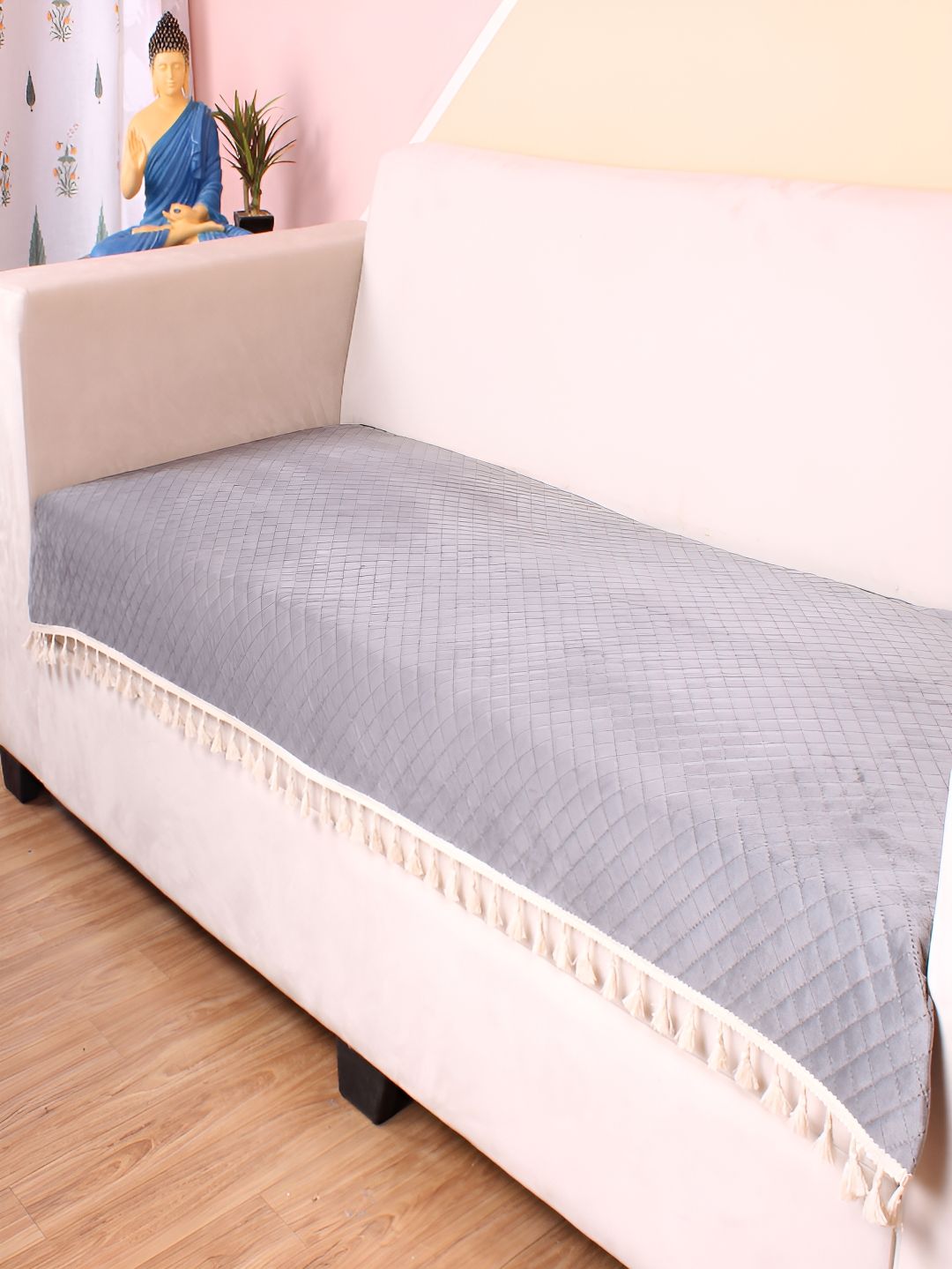 STITCHNEST Grey & Beige Self Design 3 Seater Sofa Cover