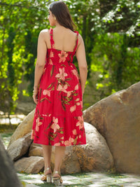 Rain & Rainbow Floral Printed Shoulder Straps Pure Cotton Fit & Flared Midi Dresses
