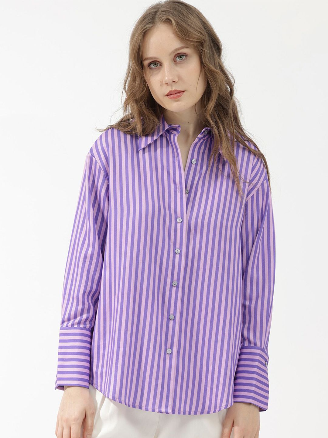 RAREISM Slim Fit Vertical Striped Casual Shirt