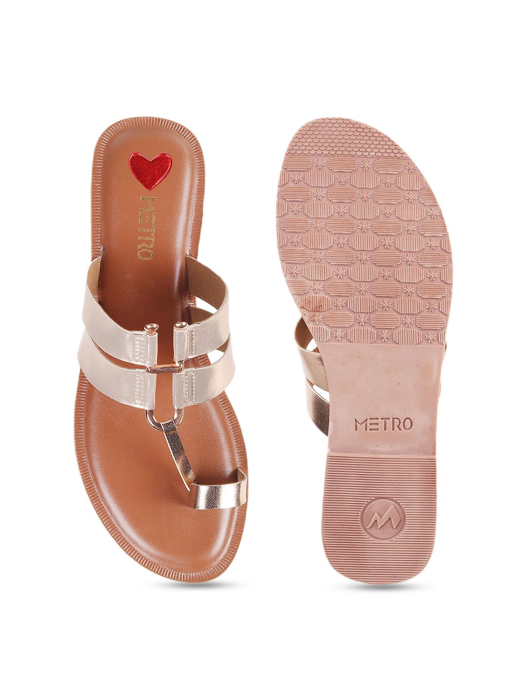 Metro Women Rose Gold Ethnic One Toe Flats