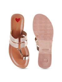 Metro Women Rose Gold Ethnic One Toe Flats