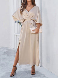 all about you Champagne Flared Sleeve V-Neck Maxi Dress