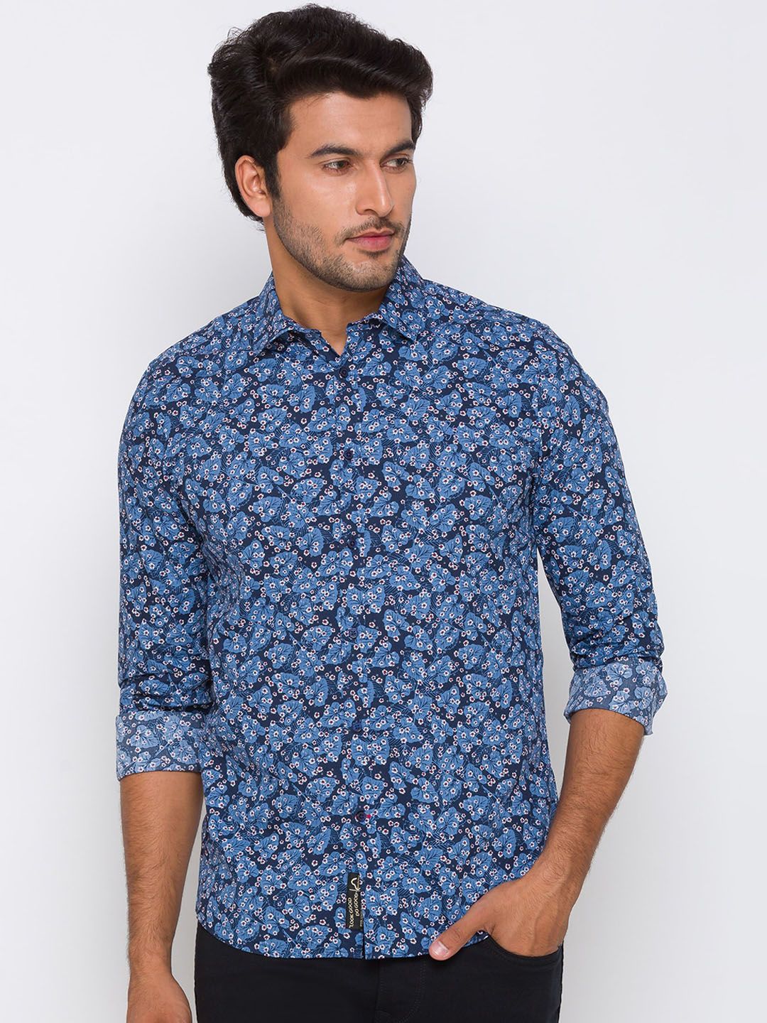 Being Human Men Navy Blue Slim Fit Floral Printed Casual Shirt