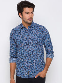 Being Human Men Navy Blue Slim Fit Floral Printed Casual Shirt