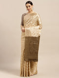Saree mall Cream-Coloured Floral Silk Blend Banarasi Saree