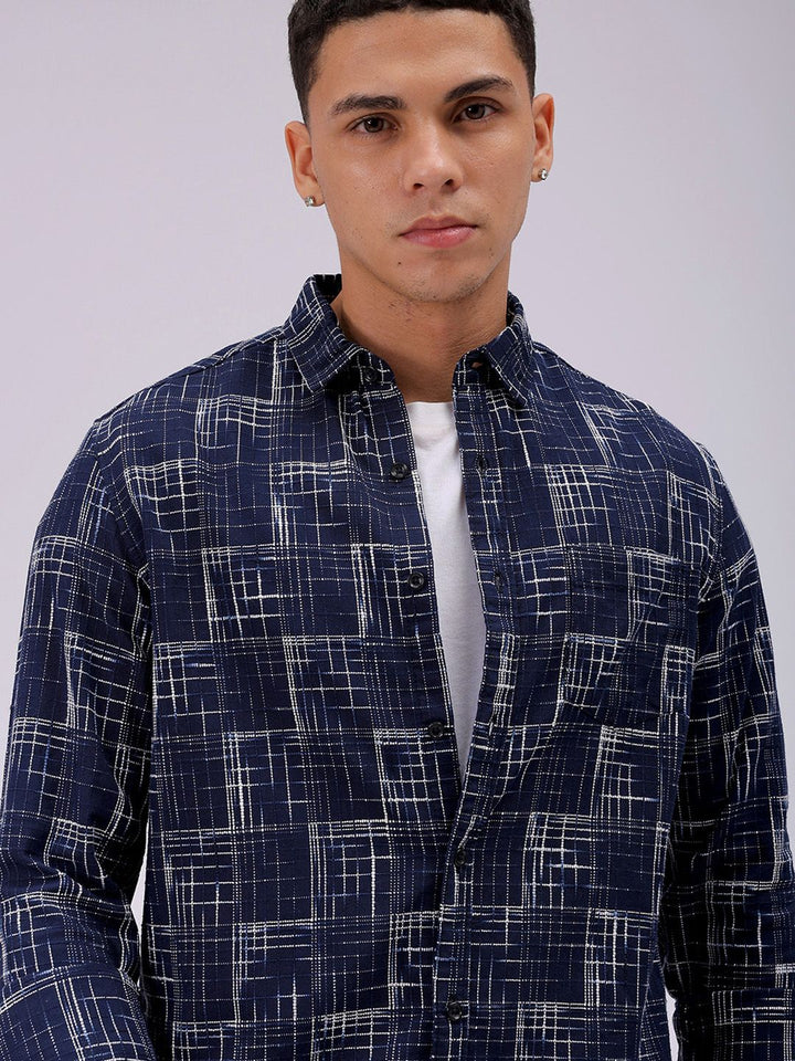 The Indian Garage Co Men Cutaway Collar Checked Cotton Slim Fit Casual Shirt