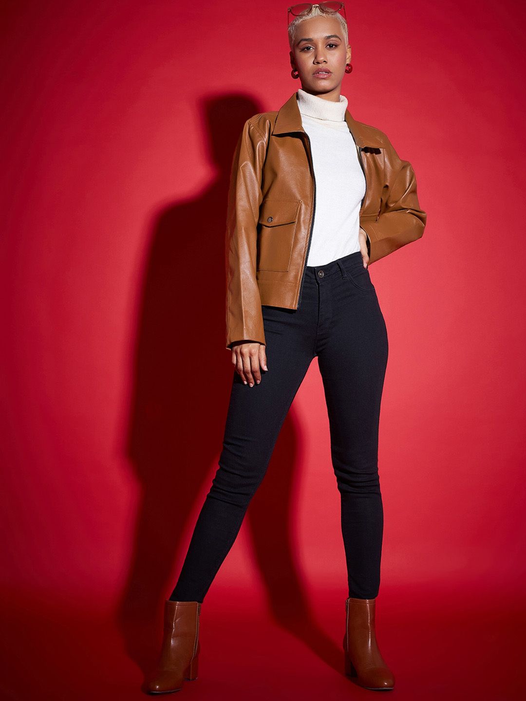 SASSAFRAS Brown Spread Collar Biker Jacket