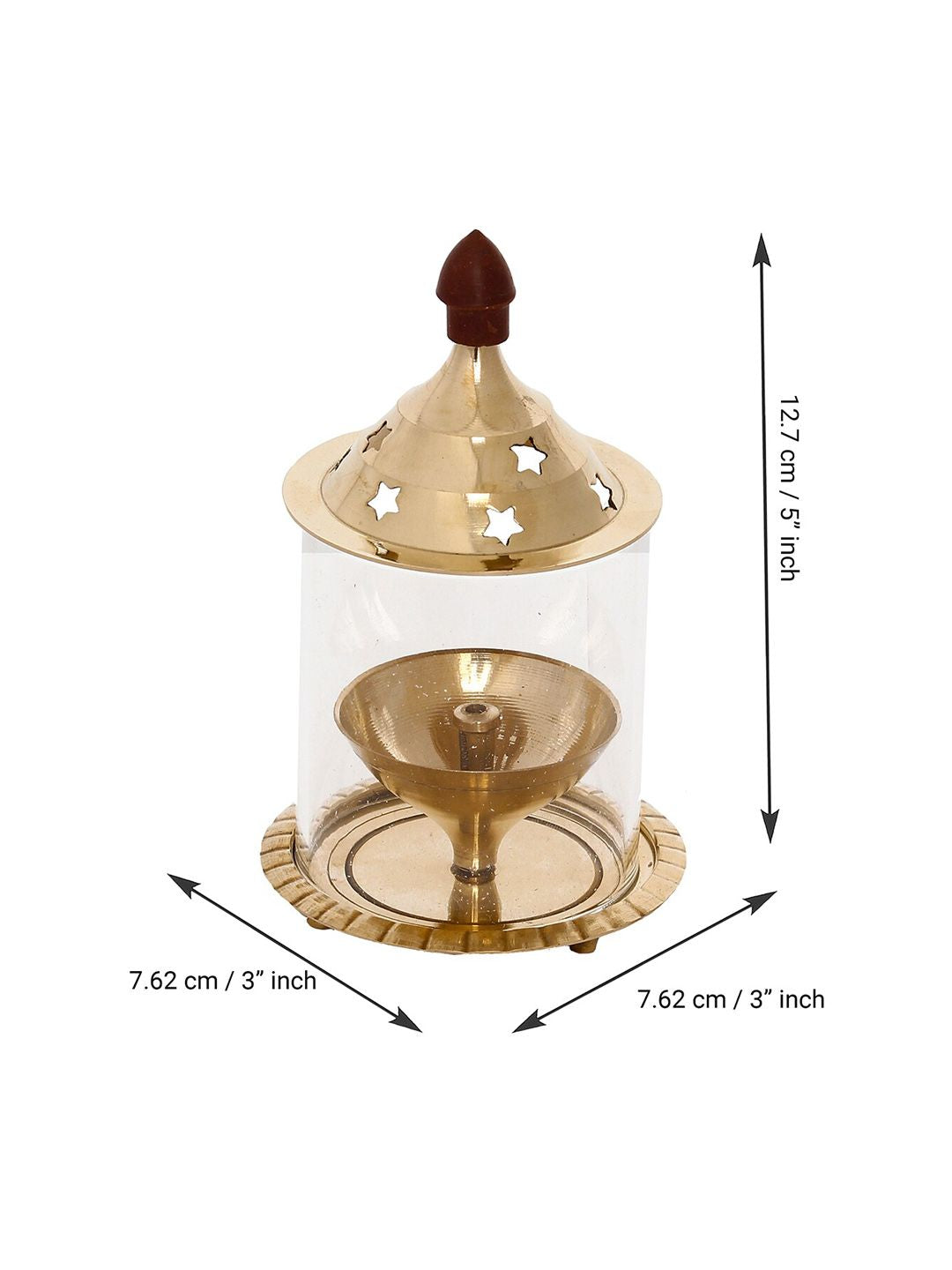 eCraftIndia Gold-Toned Brass Akhand Diya with Glass