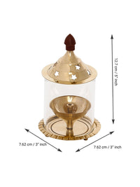 eCraftIndia Gold-Toned Brass Akhand Diya with Glass