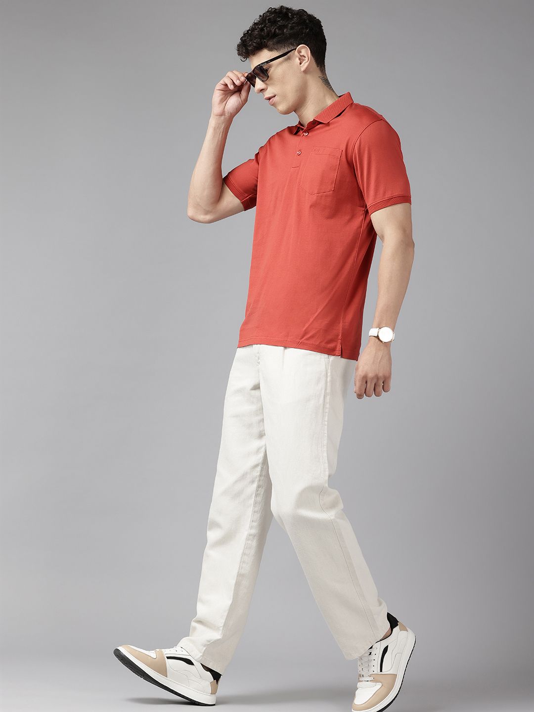 Park Avenue Men Pure Cotton Polo Collar Slim Fit T-shirt