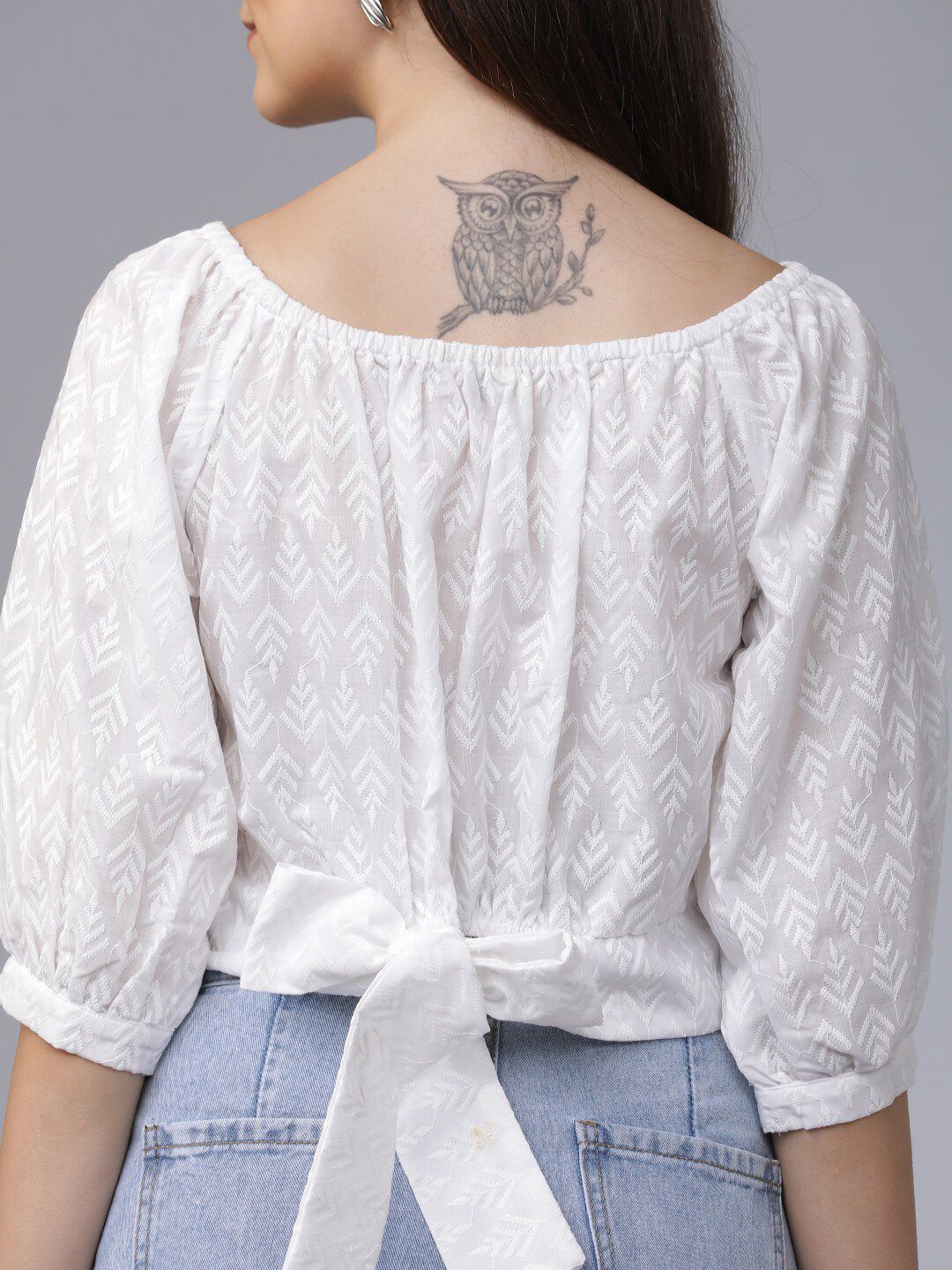 Tokyo Talkies White Embroidered Crop Top
