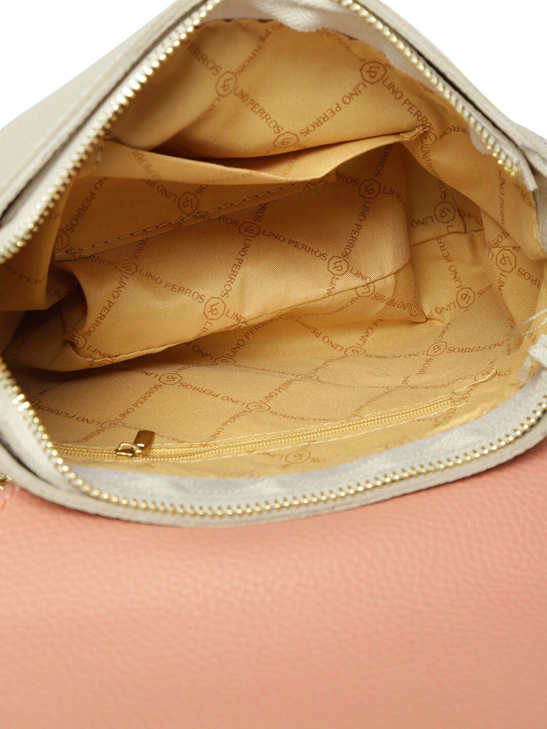 Lino Perros Peach-Coloured & Grey Colourblocked Sling Bag