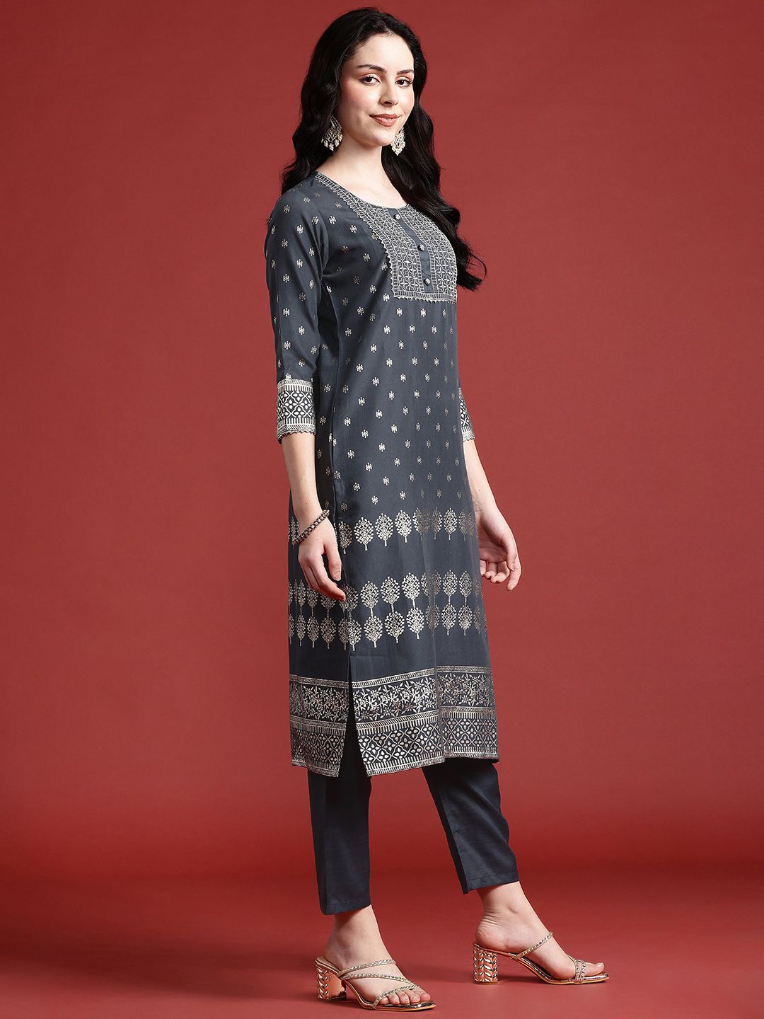 Anouk Printed Gotta Patti Kurta with Trousers & With Dupatta