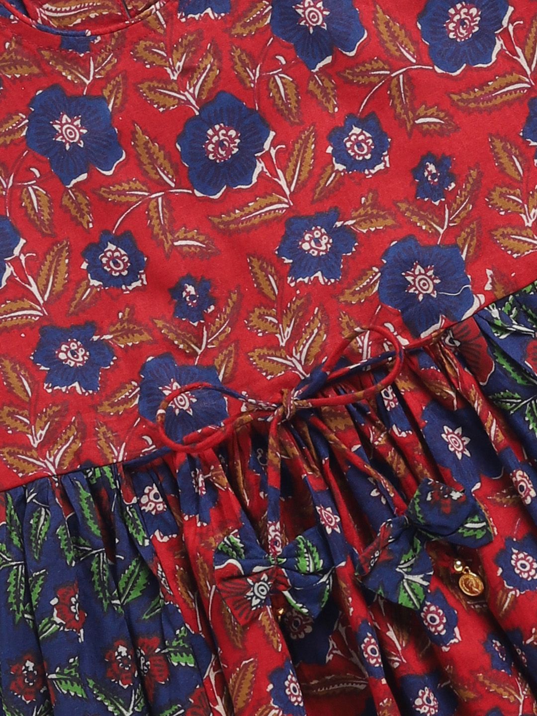 VASTRAMAY Girls Floral Printed Tie-Ups Detail Fit & Flare Dress