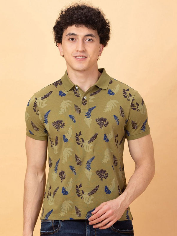 Being Human Men Floral Printed Polo Collar Applique T-shirt