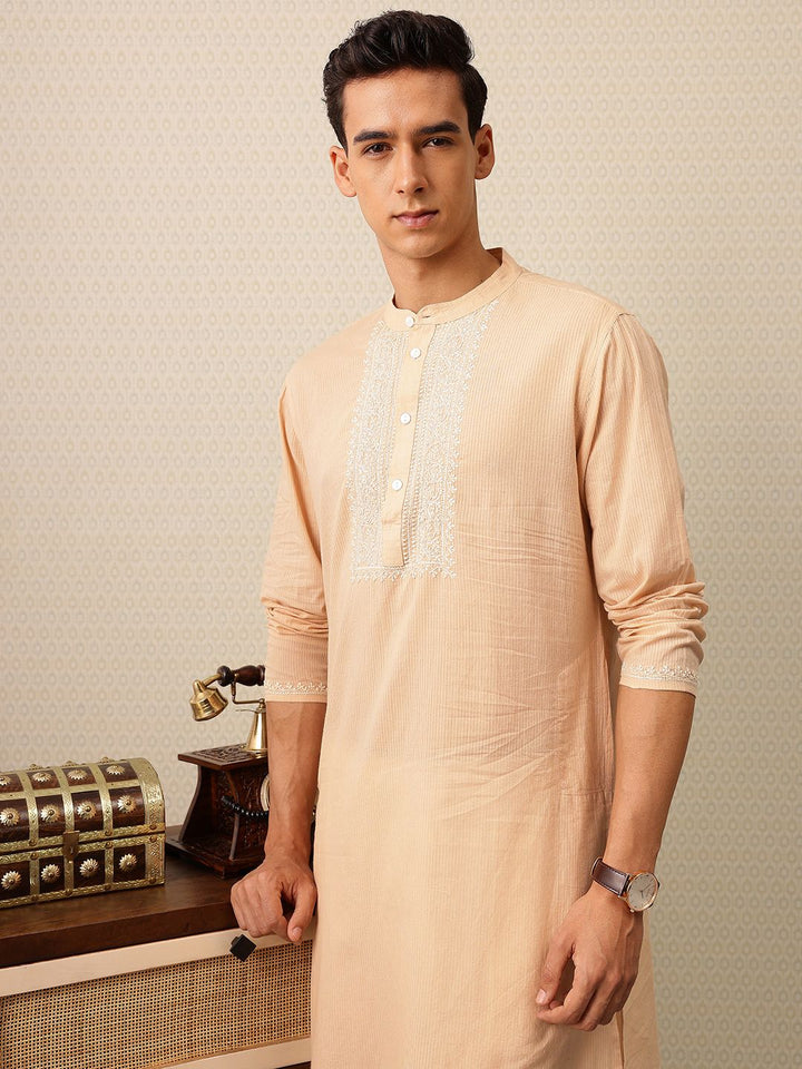 House of Pataudi Striped & Embroidered Jashn Kurta