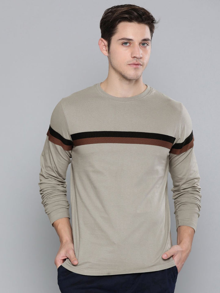 DILLINGER Men Grey  Black Striped Cotton Pure Cotton T-shirt