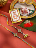 Set NVR 2 Batu &amp; Manik Tiruan Bentuk Bunga Bhaiya Bhabhi Rakhi dengan Roli Chawal
