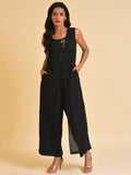 W Black schiffli Pure Cotton Basic Jumpsuit