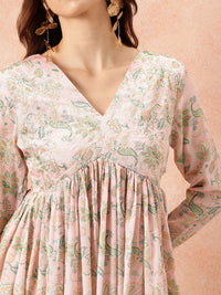 all about you Ethnic Motifs Printed Satin-Finish Festive Maxi Empire Dress with Scarf