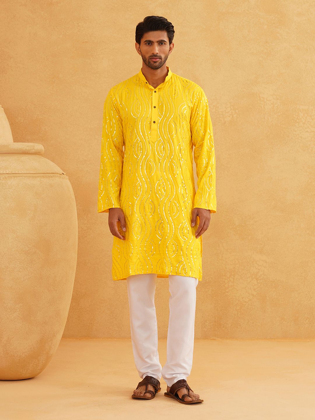 SOJANYA Embellished Mandarin Collar Pure Cotton Straight Kurta