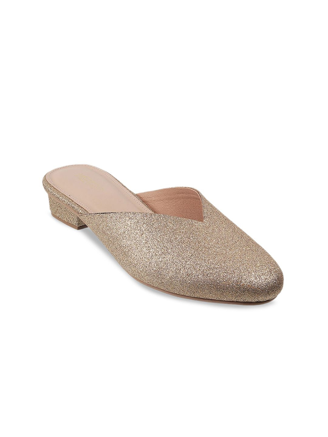 Metro Gold-Toned Embellished Block Mules